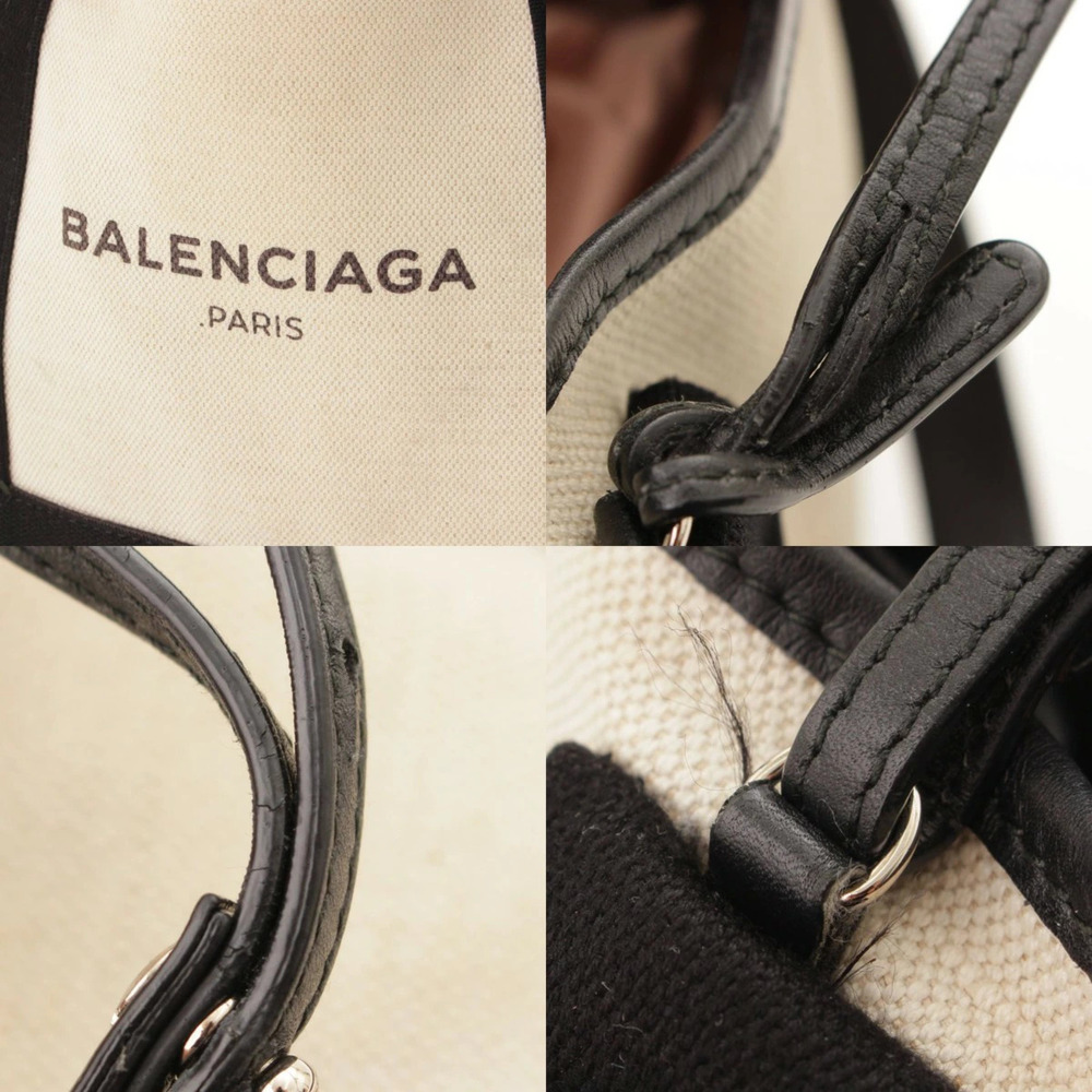 Balenciaga Navy Blue Cabas XS Canvas Handbag White Black - Picture 6 of 8
